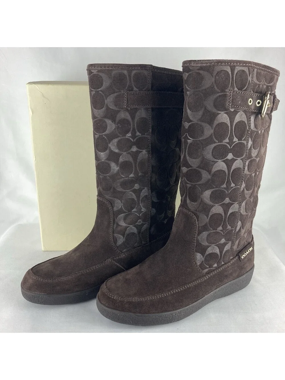 NEW Women’s Size 7 Coach Tanesha Suede Boots Chestnut Signature C A7308 Mid-Calf